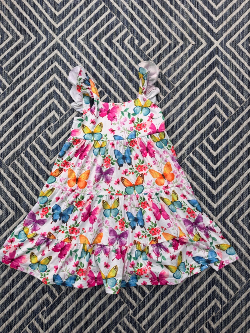 Colorful Butterfly Print Ruffle Sundress